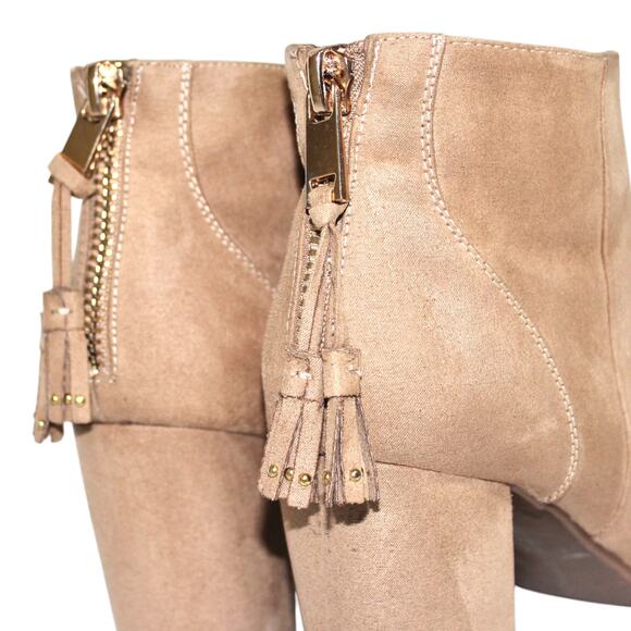 Taupe / Nude Block Heel Suede Booties Women's 9 - Picture 5 of 5